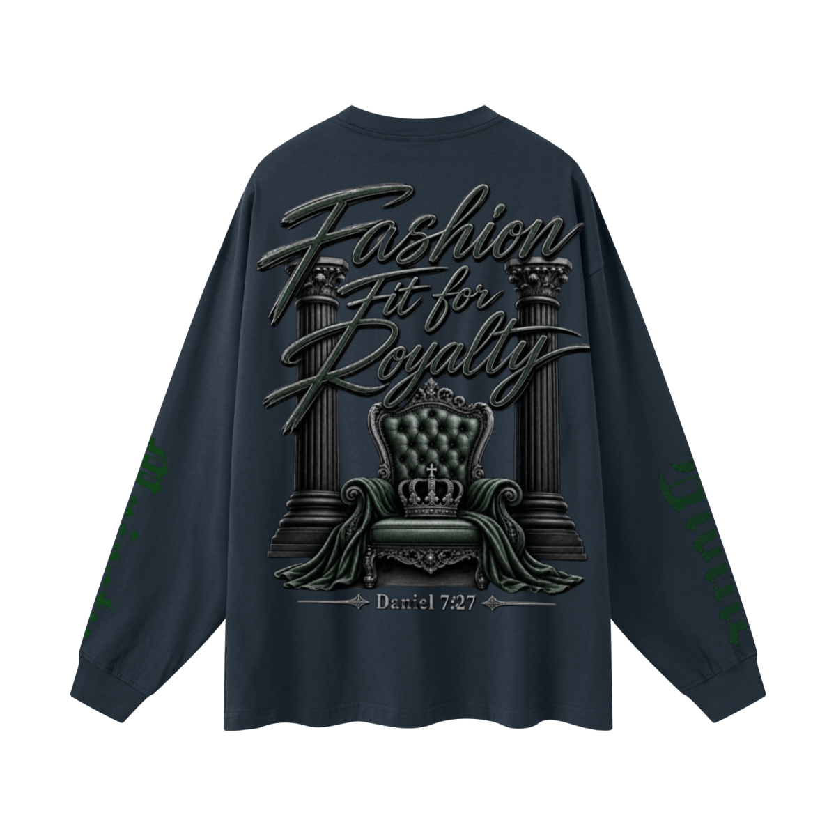 305GSM Unisex Premium Heavyweight Double-Yarn Plain Fabric Earth-Tone Basic Layering Long sleeve Navy Blue