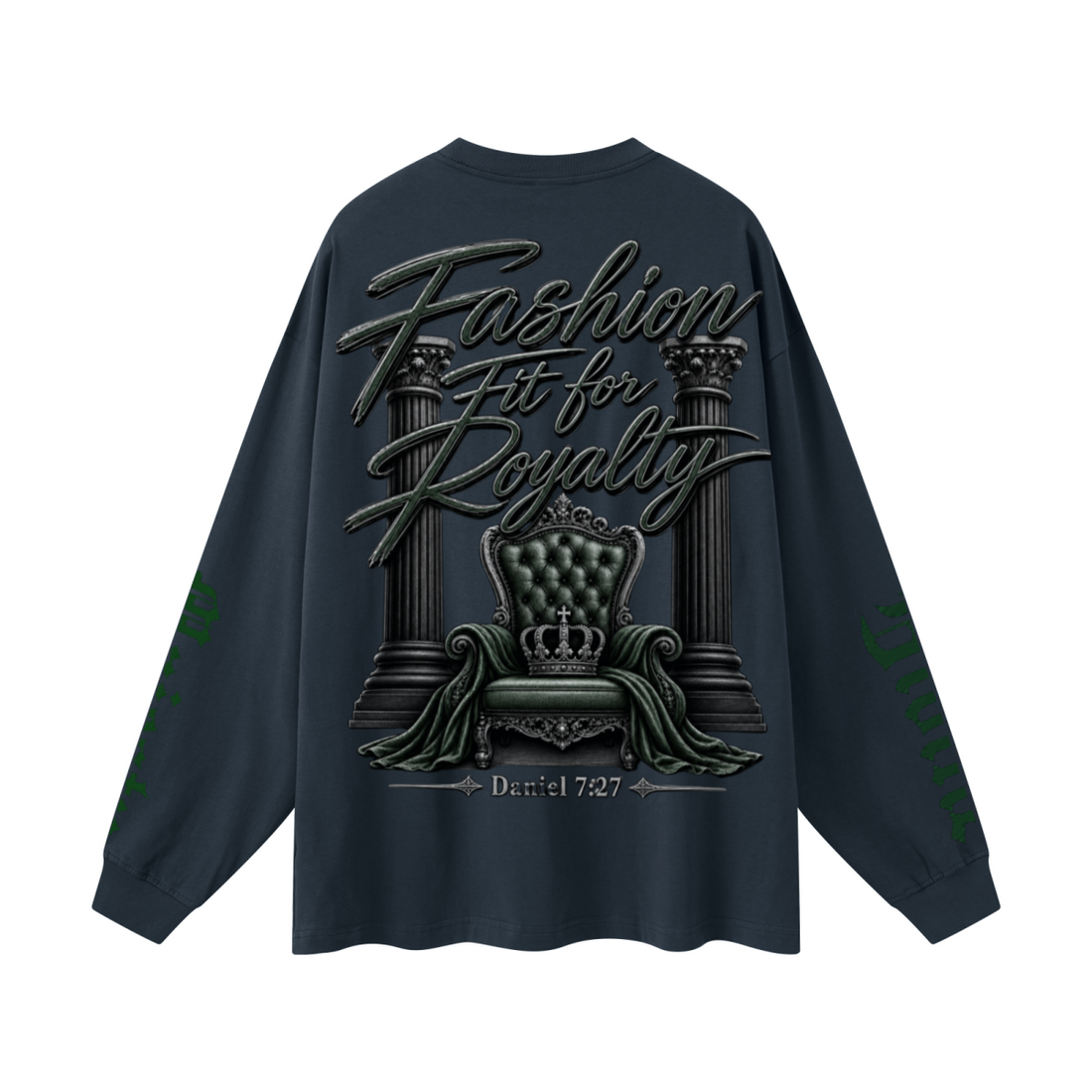 305GSM Unisex Premium Heavyweight Double-Yarn Plain Fabric Earth-Tone Basic Layering Long sleeve Navy Blue
