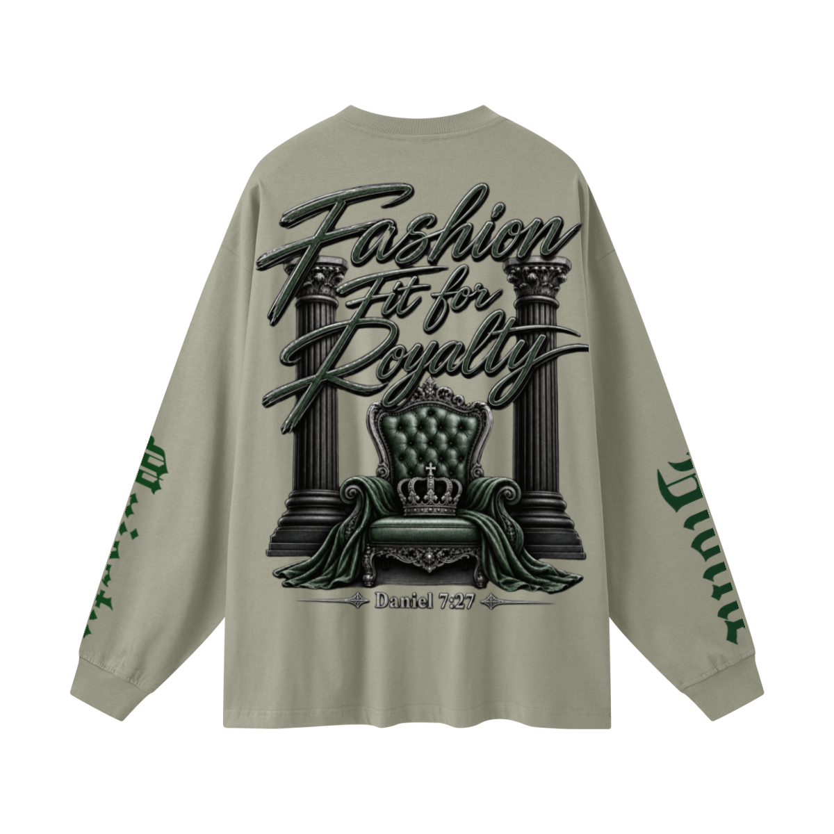 305GSM Unisex Premium Heavyweight Double-Yarn Plain Fabric Earth-Tone Basic Layering Long sleeve Grey Green