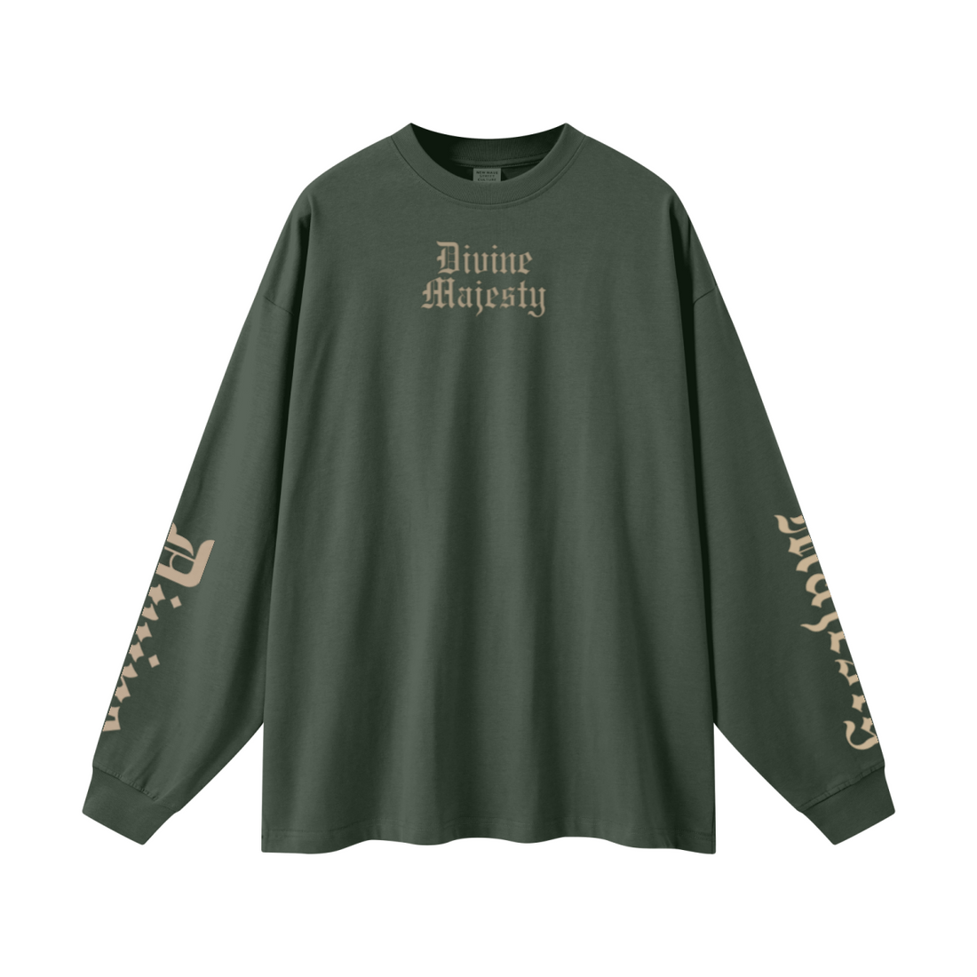 305GSM Unisex Premium Heavyweight Double-Yarn Plain Fabric Earth-Tone Basic Layering Long sleeve Dark Green