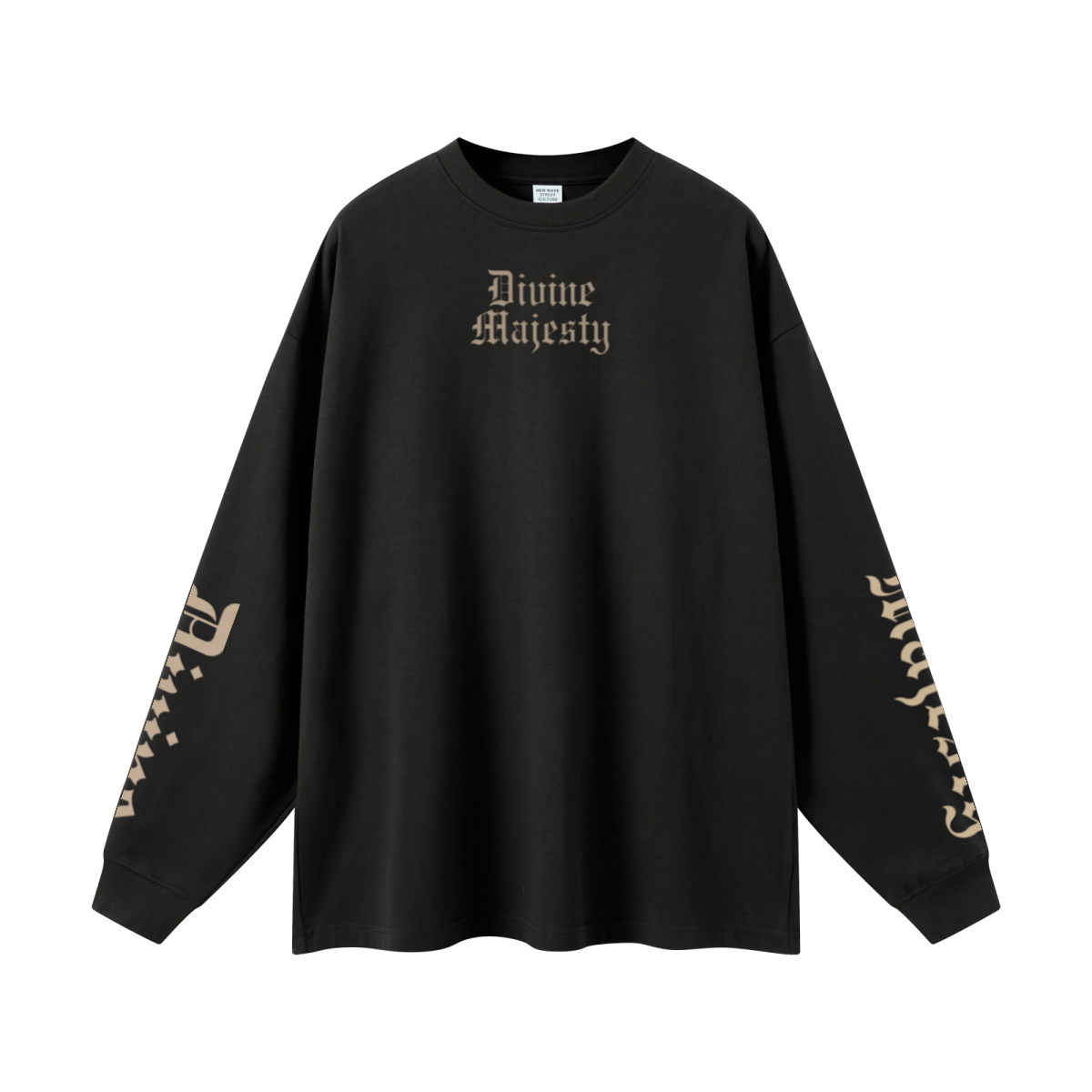 305GSM Unisex Premium Heavyweight Double-Yarn Plain Fabric Earth-Tone Basic Layering Long sleeve Black