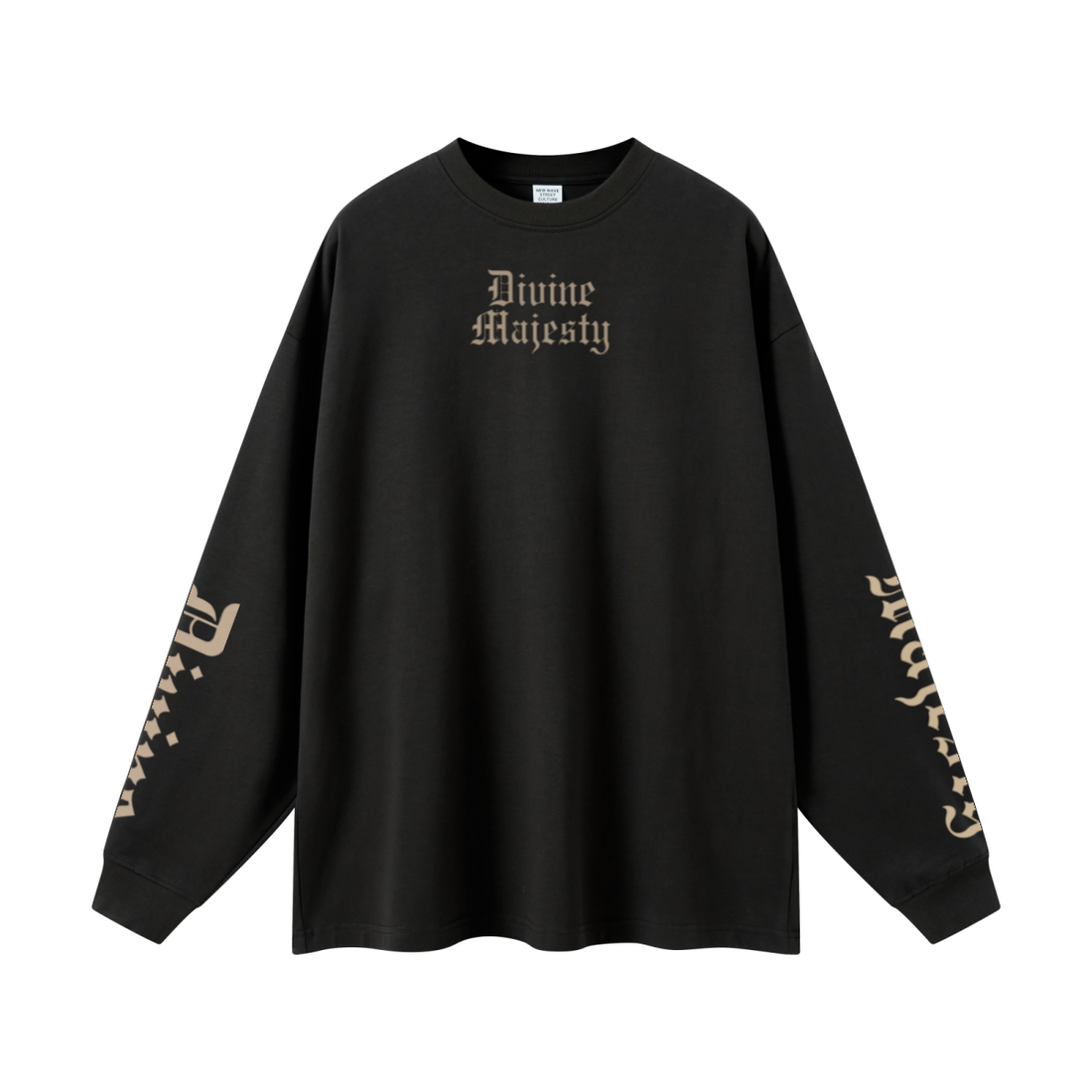 305GSM Unisex Premium Heavyweight Double-Yarn Plain Fabric Earth-Tone Basic Layering Long sleeve Black