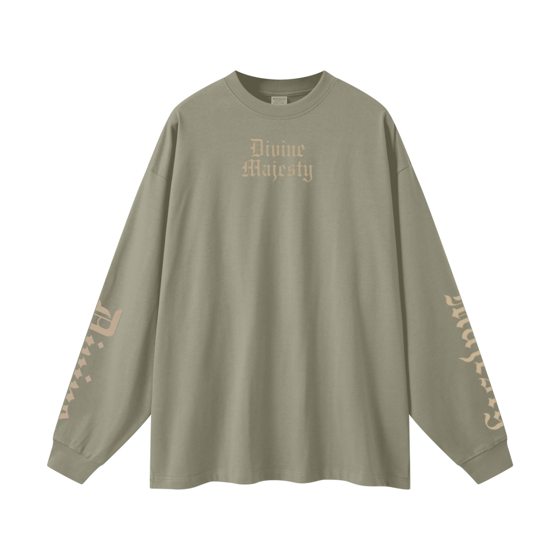 305GSM Unisex Premium Heavyweight Double-Yarn Plain Fabric Earth-Tone Basic Layering Long sleeve Grey Green