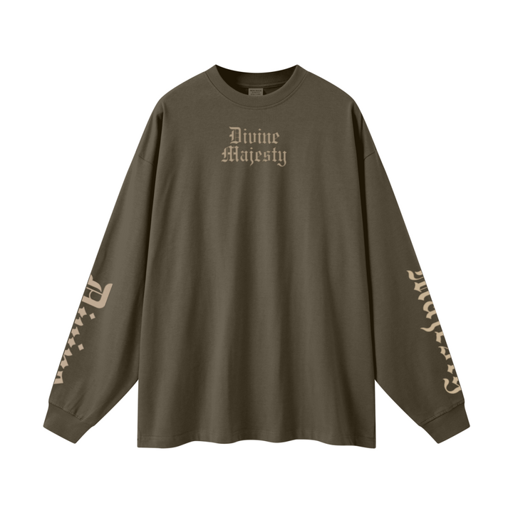 305GSM Unisex Premium Heavyweight Double-Yarn Plain Fabric Earth-Tone Basic Layering Long sleeve Brown
