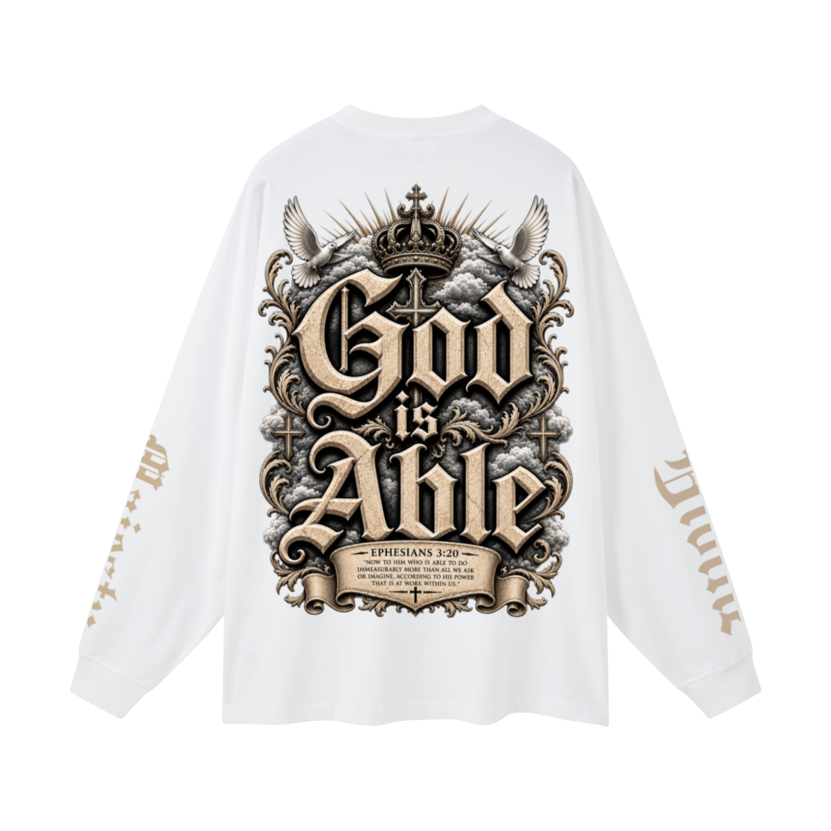 305GSM Unisex Premium Heavyweight Double-Yarn Plain Fabric Earth-Tone Basic Layering Long sleeve White