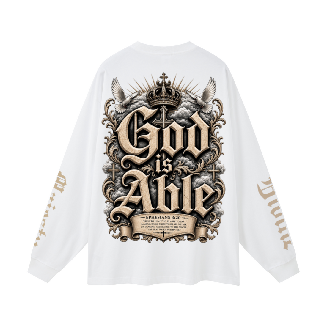 305GSM Unisex Premium Heavyweight Double-Yarn Plain Fabric Earth-Tone Basic Layering Long sleeve White