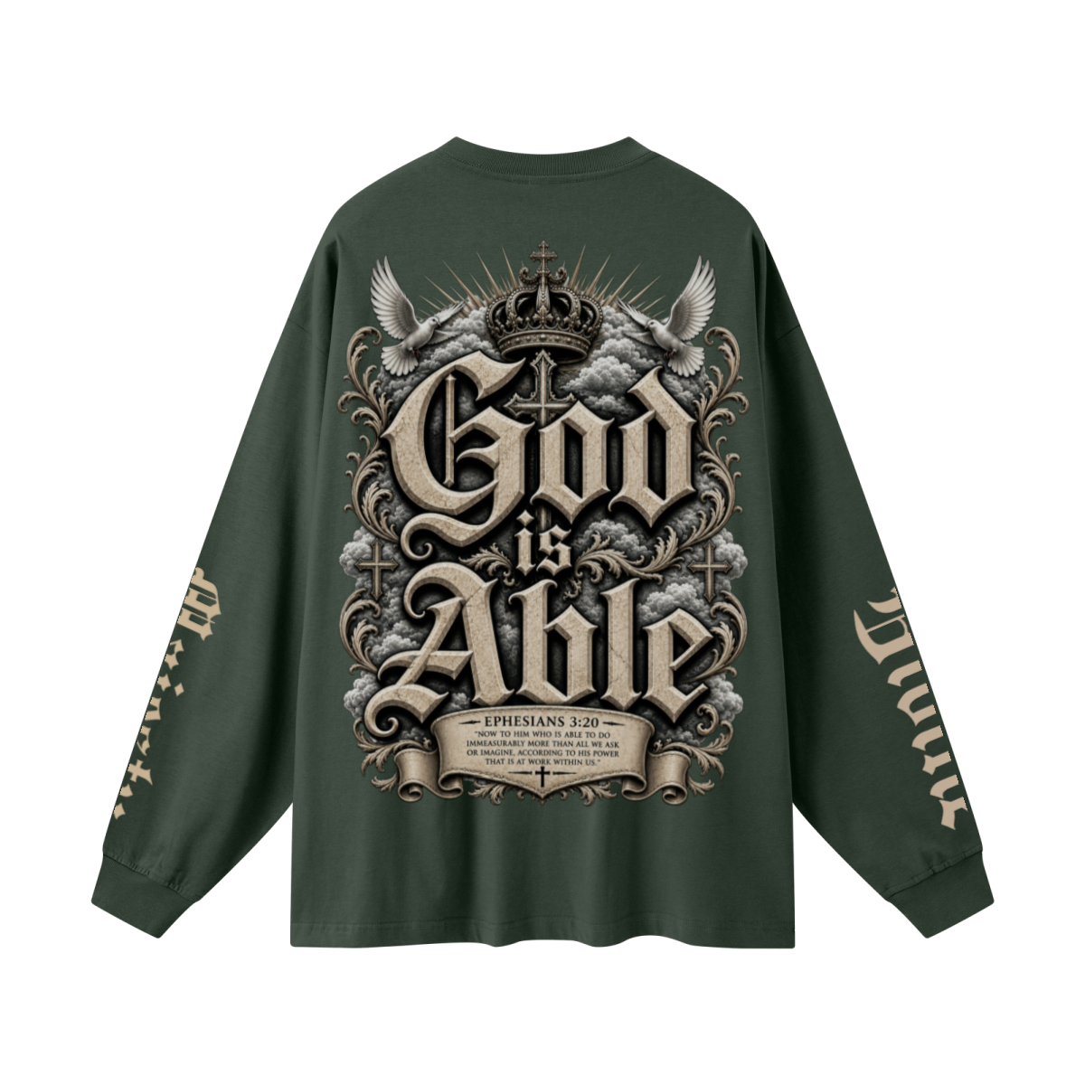 305GSM Unisex Premium Heavyweight Double-Yarn Plain Fabric Earth-Tone Basic Layering Long sleeve Dark Green