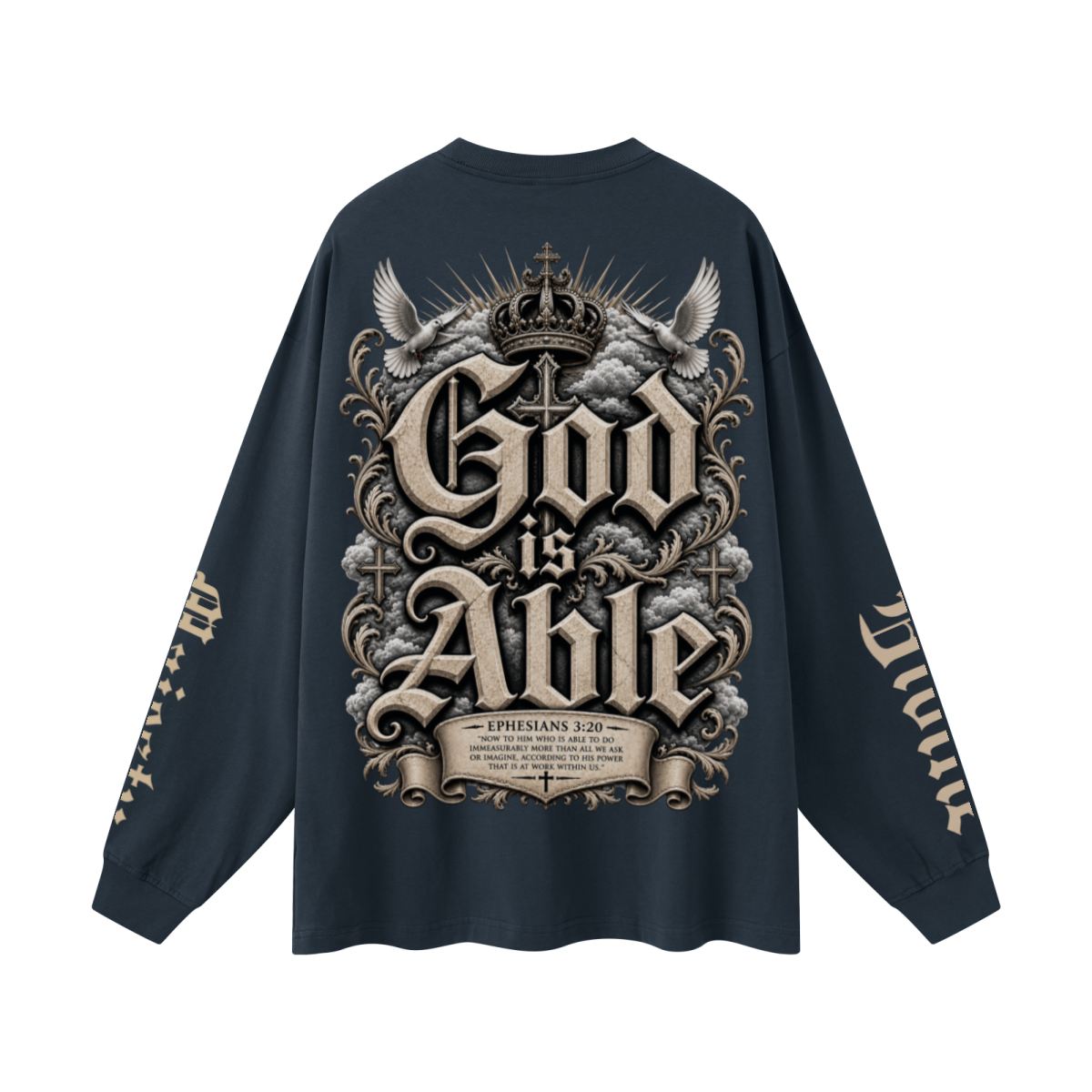 305GSM Unisex Premium Heavyweight Double-Yarn Plain Fabric Earth-Tone Basic Layering Long sleeve Navy Blue