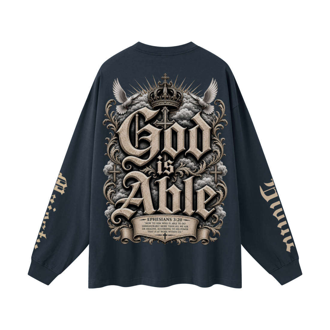 305GSM Unisex Premium Heavyweight Double-Yarn Plain Fabric Earth-Tone Basic Layering Long sleeve Navy Blue