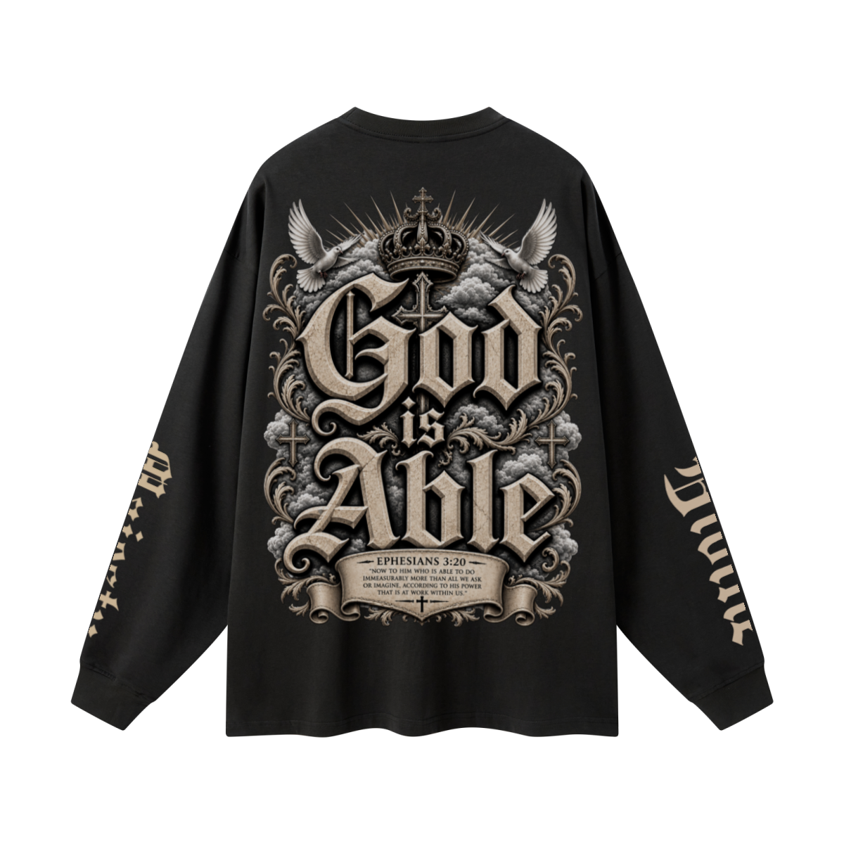 305GSM Unisex Premium Heavyweight Double-Yarn Plain Fabric Earth-Tone Basic Layering Long sleeve Black