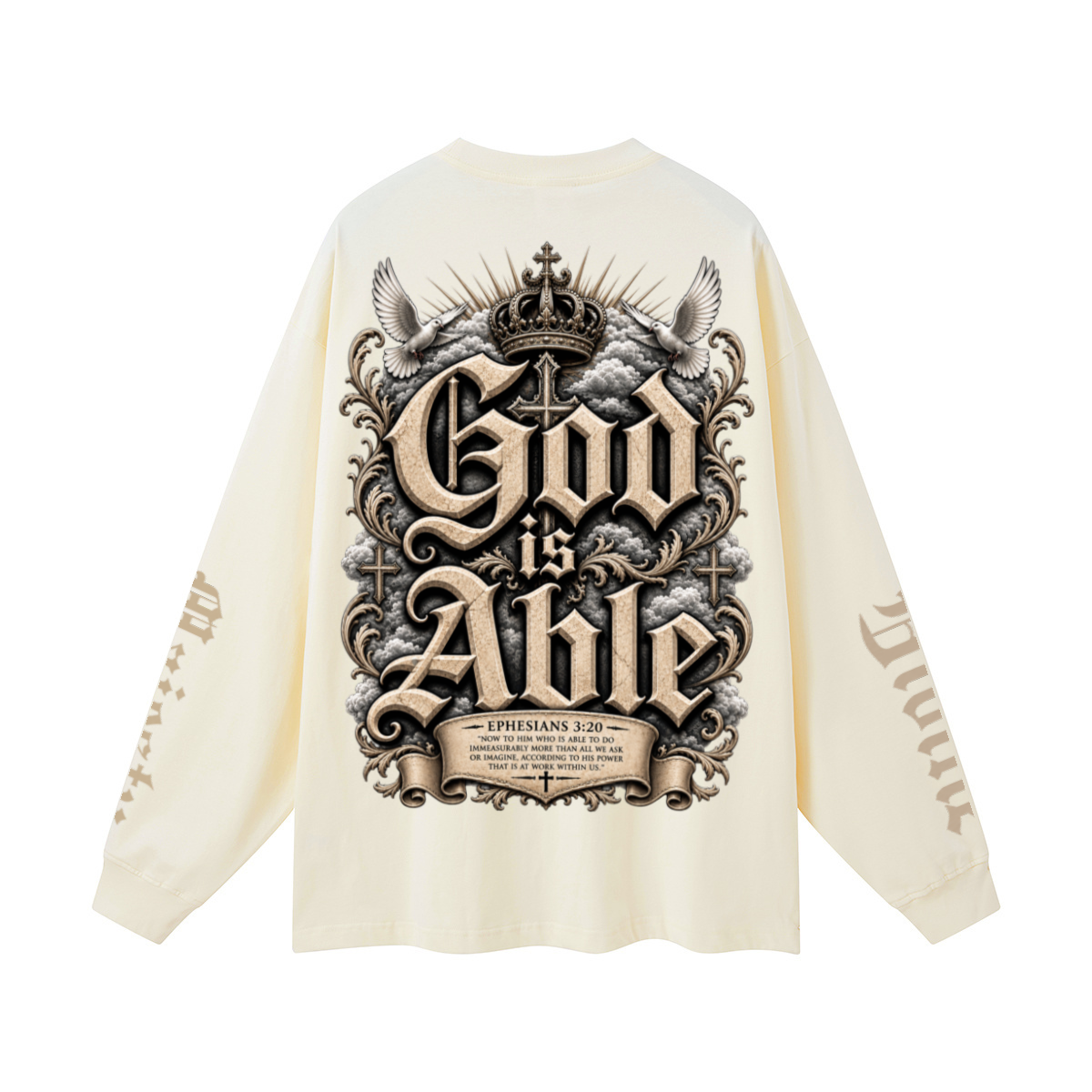 305GSM Unisex Premium Heavyweight Double-Yarn Plain Fabric Earth-Tone Basic Layering Long sleeve Milk Tea White