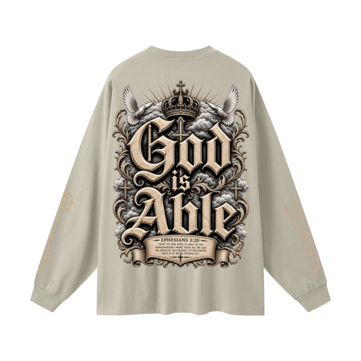 305GSM Unisex Premium Heavyweight Double-Yarn Plain Fabric Earth-Tone Basic Layering Long sleeve Sand