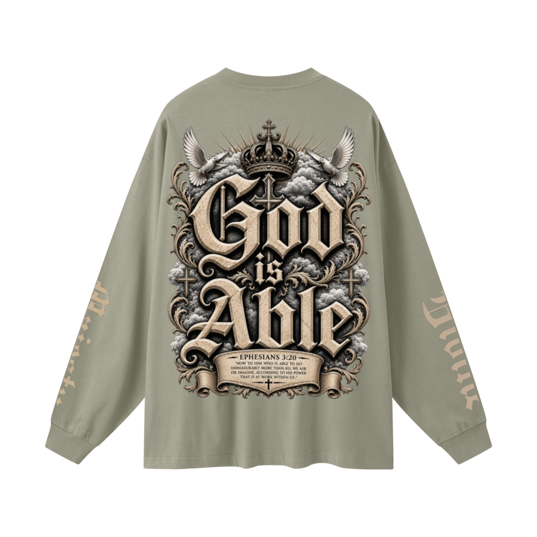 305GSM Unisex Premium Heavyweight Double-Yarn Plain Fabric Earth-Tone Basic Layering Long sleeve Grey Green