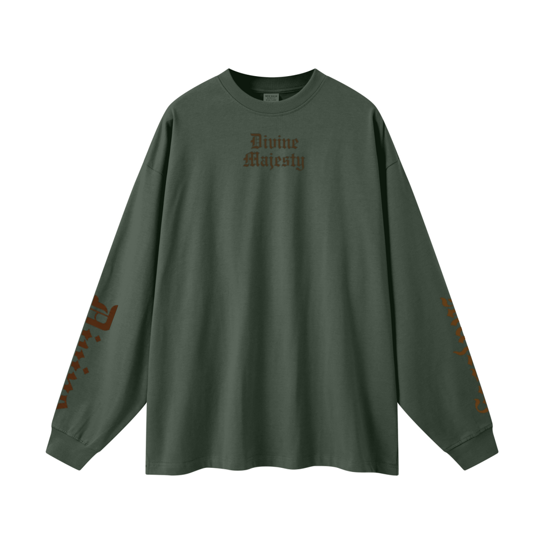 305GSM Unisex Premium Heavyweight Double-Yarn Plain Fabric Earth-Tone Basic Layering Long sleeve Dark Green