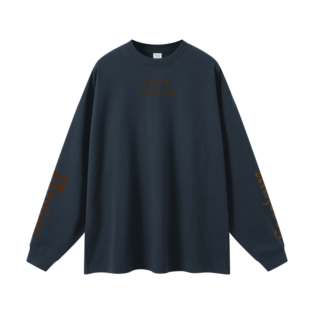 305GSM Unisex Premium Heavyweight Double-Yarn Plain Fabric Earth-Tone Basic Layering Long sleeve Navy Blue