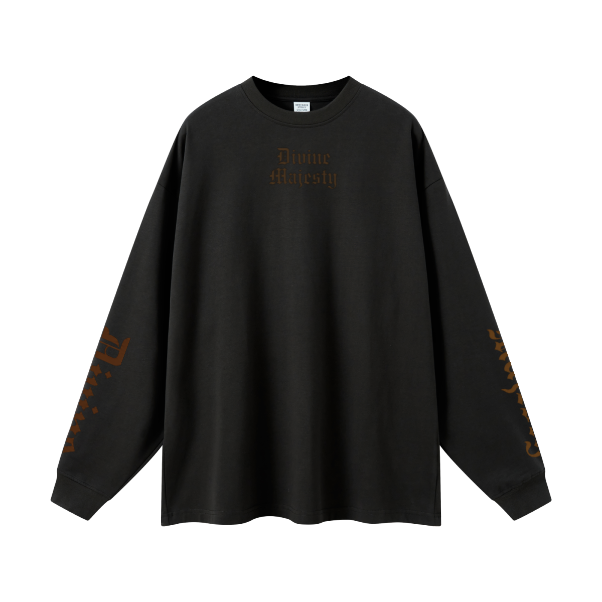 305GSM Unisex Premium Heavyweight Double-Yarn Plain Fabric Earth-Tone Basic Layering Long sleeve Black