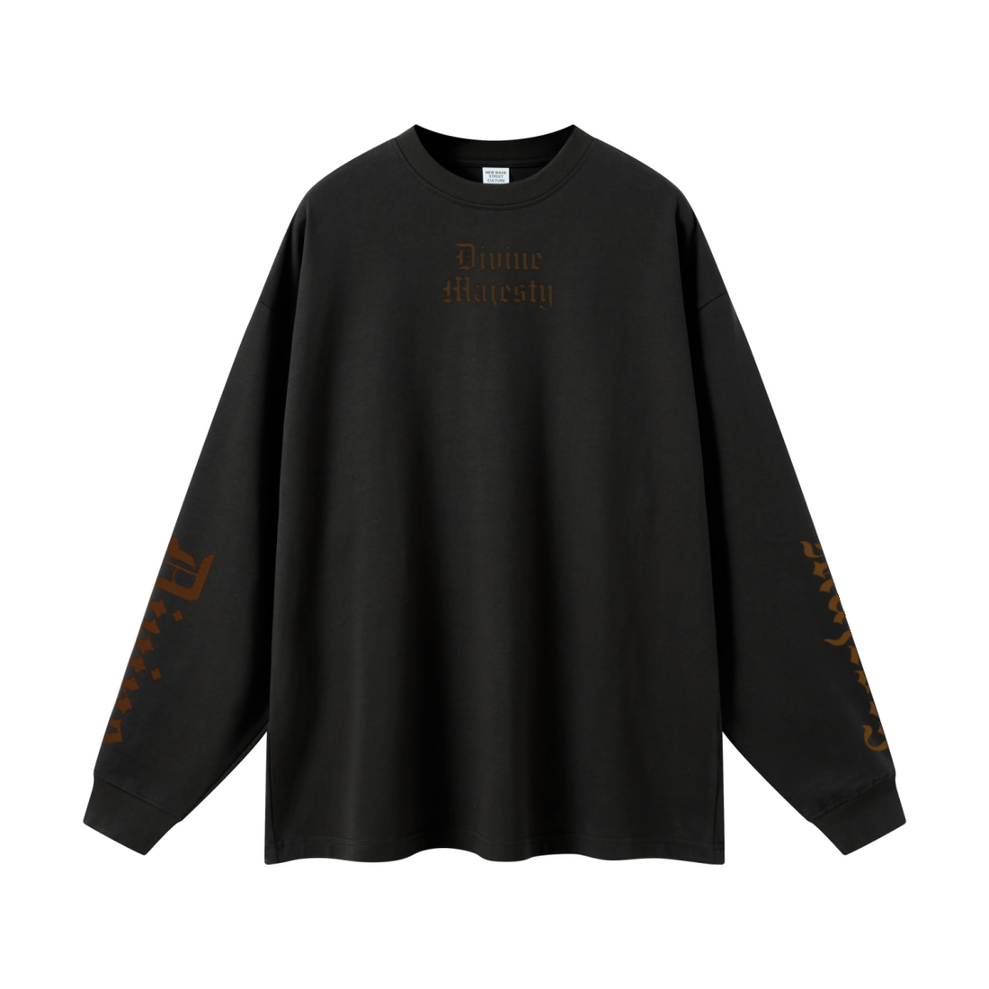 305GSM Unisex Premium Heavyweight Double-Yarn Plain Fabric Earth-Tone Basic Layering Long sleeve Black
