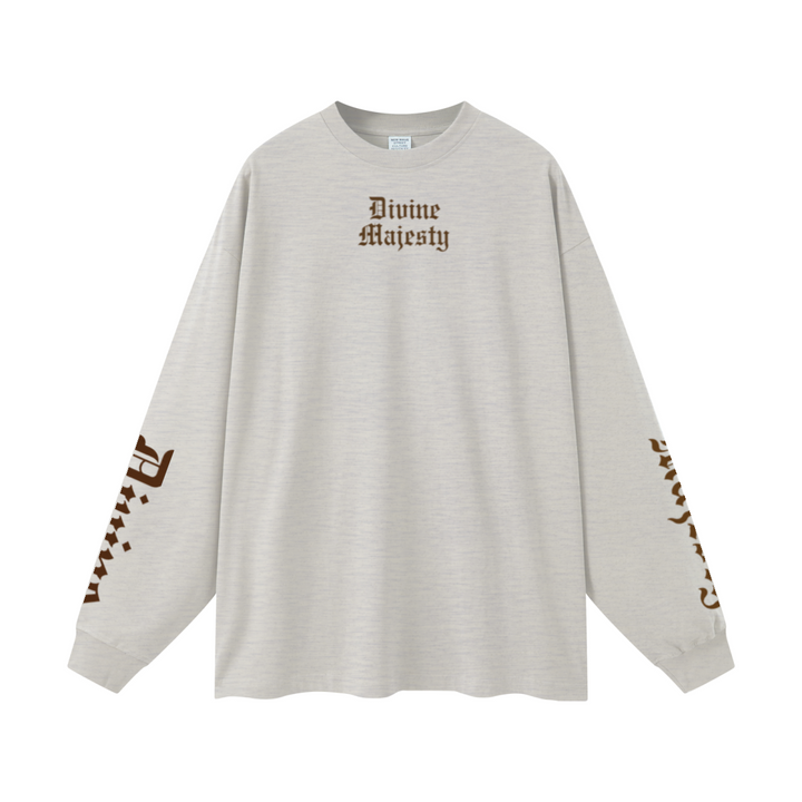 305GSM Unisex Premium Heavyweight Double-Yarn Plain Fabric Earth-Tone Basic Layering Long sleeve Oatmeal Grey