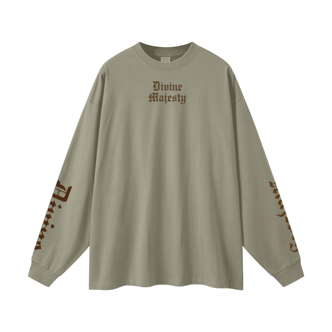 305GSM Unisex Premium Heavyweight Double-Yarn Plain Fabric Earth-Tone Basic Layering Long sleeve Grey Green
