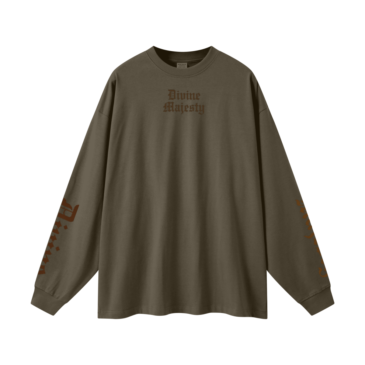 305GSM Unisex Premium Heavyweight Double-Yarn Plain Fabric Earth-Tone Basic Layering Long sleeve Brown