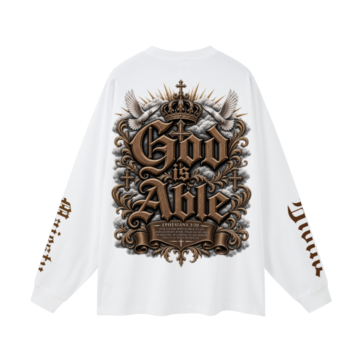 305GSM Unisex Premium Heavyweight Double-Yarn Plain Fabric Earth-Tone Basic Layering Long sleeve White