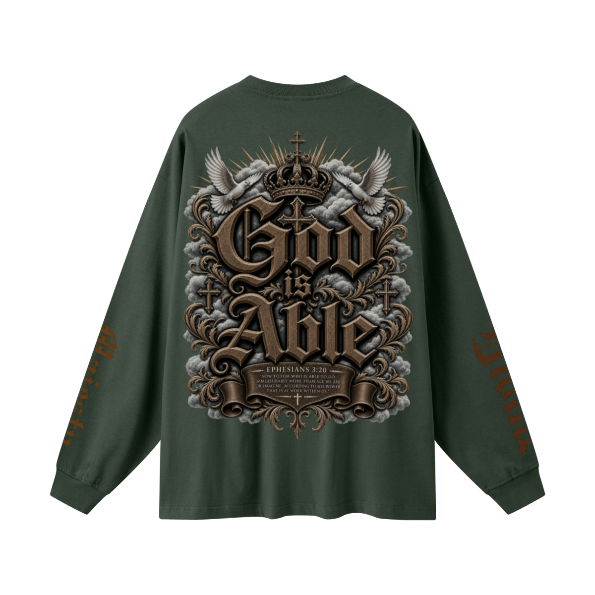 305GSM Unisex Premium Heavyweight Double-Yarn Plain Fabric Earth-Tone Basic Layering Long sleeve Dark Green