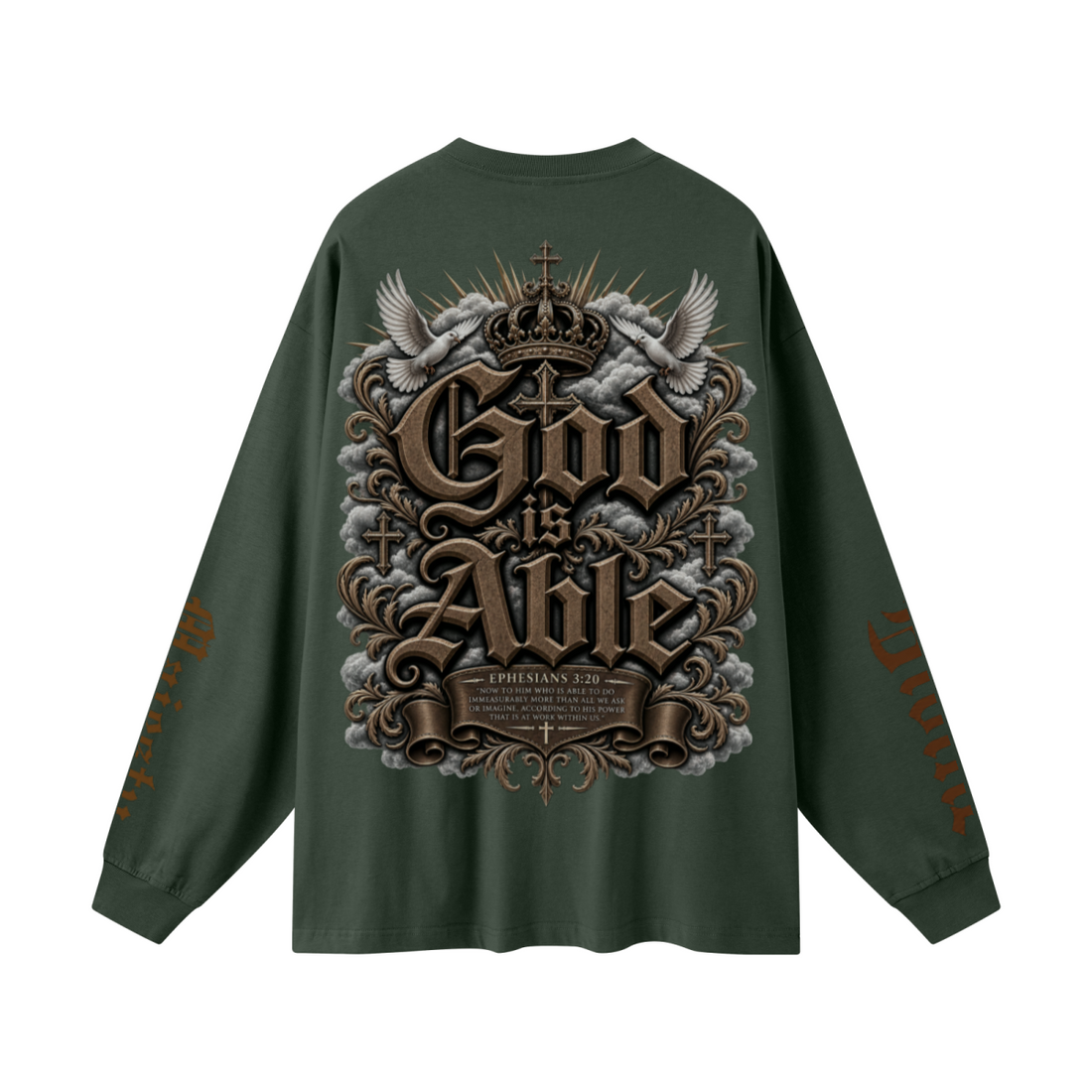 305GSM Unisex Premium Heavyweight Double-Yarn Plain Fabric Earth-Tone Basic Layering Long sleeve Dark Green