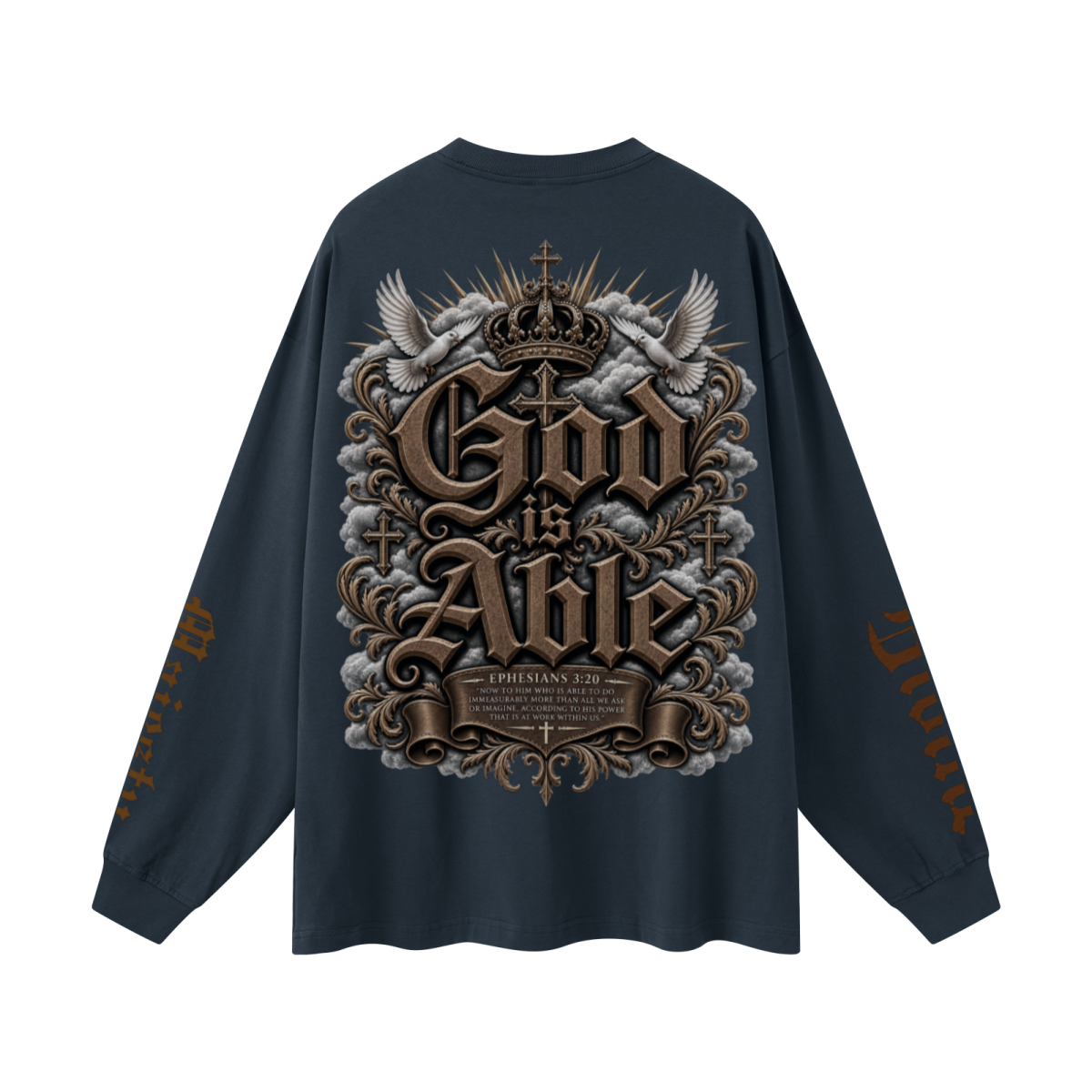 305GSM Unisex Premium Heavyweight Double-Yarn Plain Fabric Earth-Tone Basic Layering Long sleeve Navy Blue