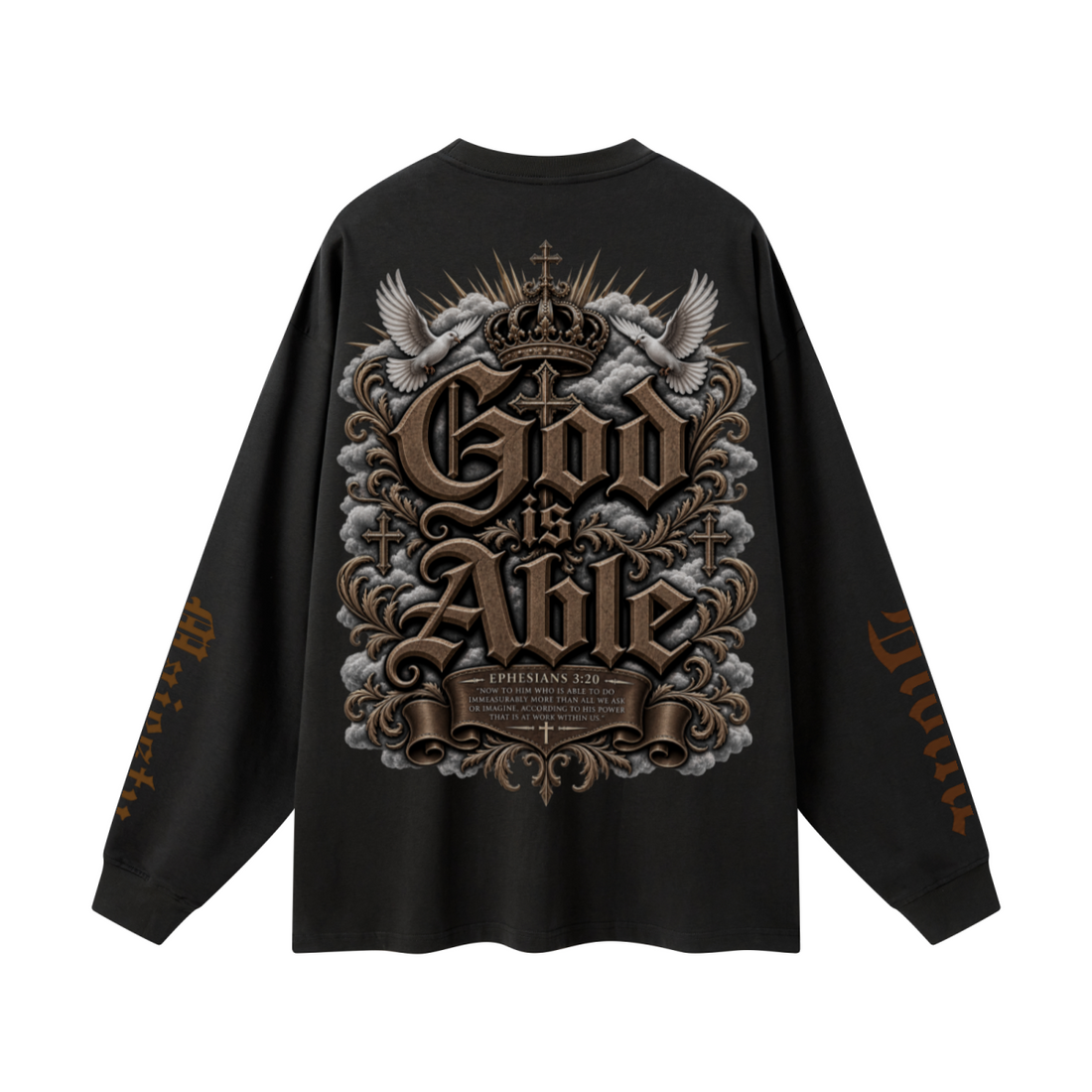 305GSM Unisex Premium Heavyweight Double-Yarn Plain Fabric Earth-Tone Basic Layering Long sleeve Black