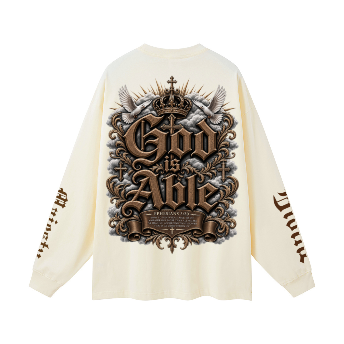 305GSM Unisex Premium Heavyweight Double-Yarn Plain Fabric Earth-Tone Basic Layering Long sleeve Milk Tea White