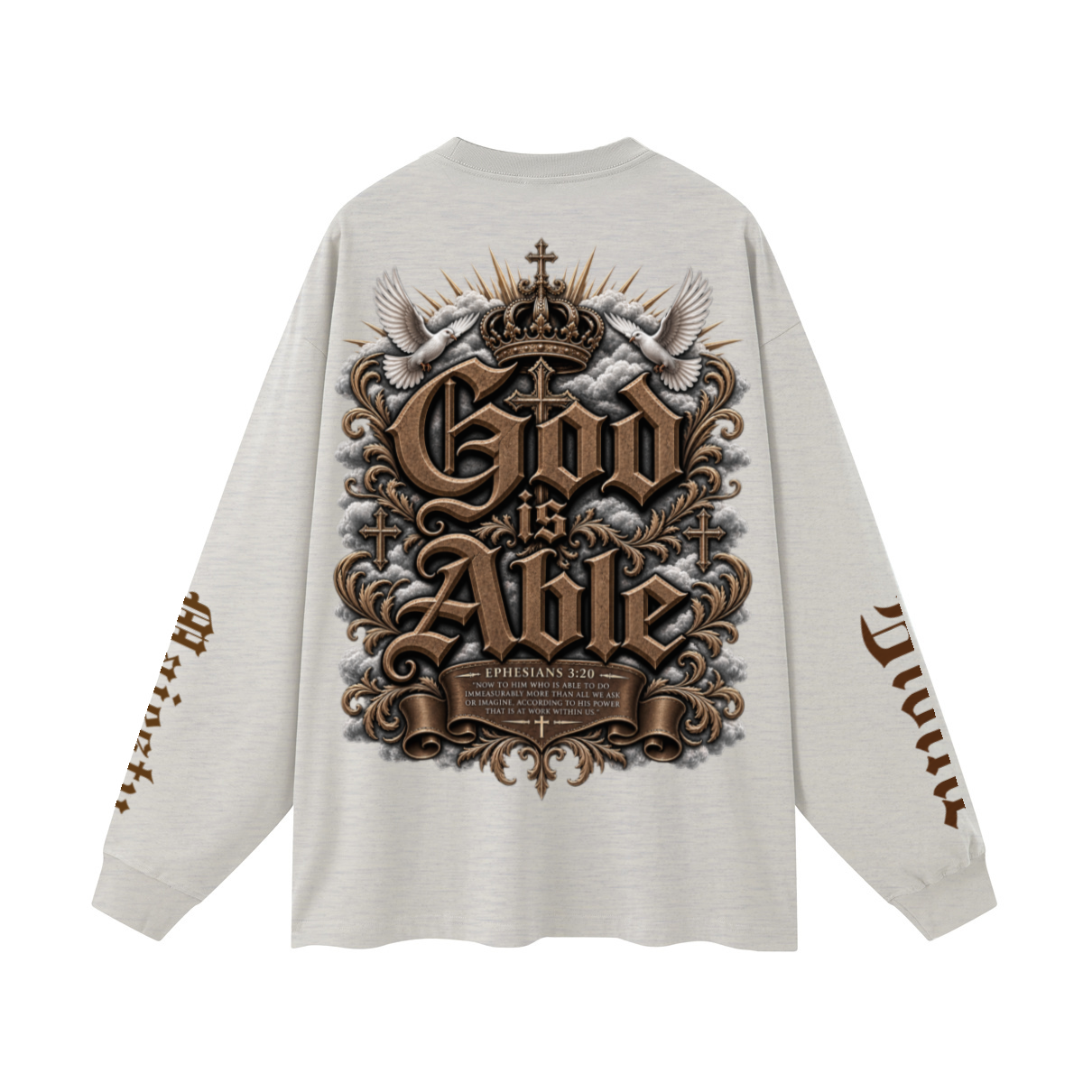 305GSM Unisex Premium Heavyweight Double-Yarn Plain Fabric Earth-Tone Basic Layering Long sleeve Oatmeal Grey