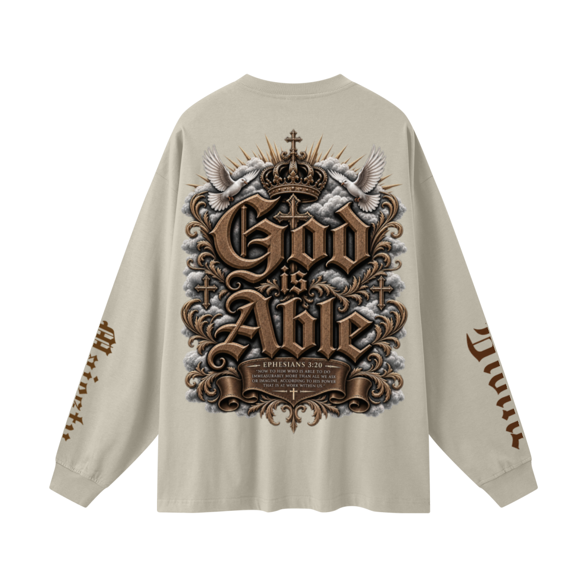 305GSM Unisex Premium Heavyweight Double-Yarn Plain Fabric Earth-Tone Basic Layering Long sleeve Sand