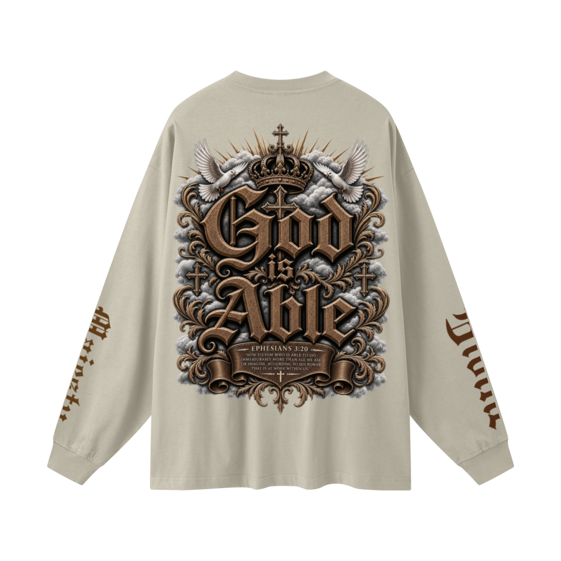 305GSM Unisex Premium Heavyweight Double-Yarn Plain Fabric Earth-Tone Basic Layering Long sleeve Sand