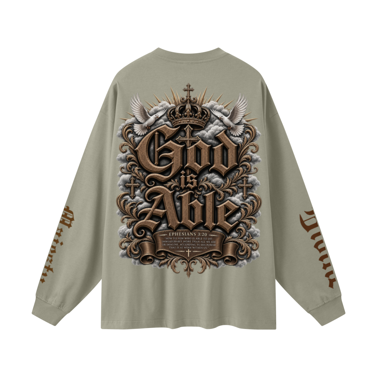 305GSM Unisex Premium Heavyweight Double-Yarn Plain Fabric Earth-Tone Basic Layering Long sleeve Grey Green