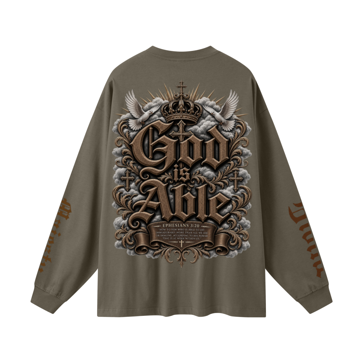 305GSM Unisex Premium Heavyweight Double-Yarn Plain Fabric Earth-Tone Basic Layering Long sleeve Brown