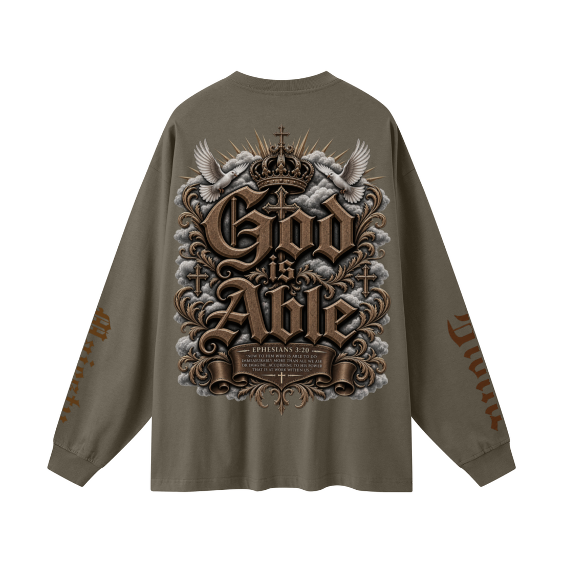 305GSM Unisex Premium Heavyweight Double-Yarn Plain Fabric Earth-Tone Basic Layering Long sleeve Brown
