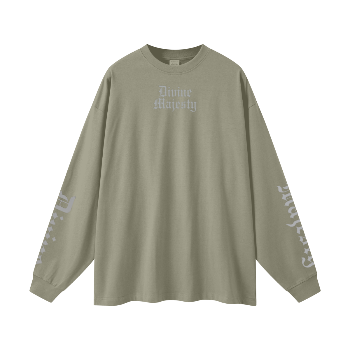 305GSM Unisex Premium Heavyweight Double-Yarn Plain Fabric Earth-Tone Basic Layering Long sleeve Grey Green