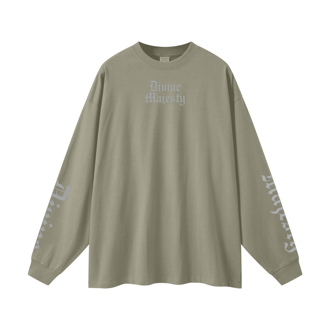 305GSM Unisex Premium Heavyweight Double-Yarn Plain Fabric Earth-Tone Basic Layering Long sleeve Grey Green