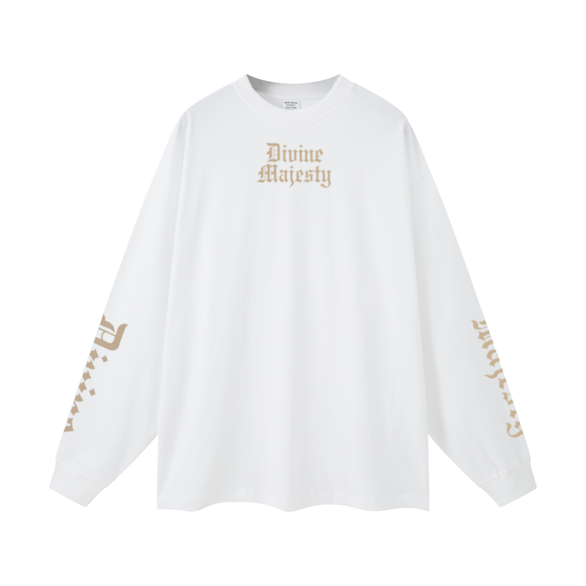 305GSM Unisex Premium Heavyweight Double-Yarn Plain Fabric Earth-Tone Basic Layering Long sleeve White