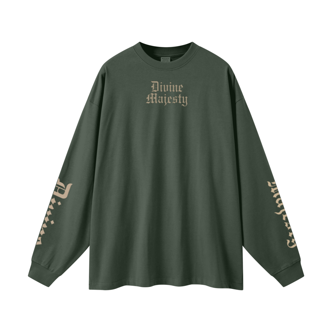 305GSM Unisex Premium Heavyweight Double-Yarn Plain Fabric Earth-Tone Basic Layering Long sleeve Dark Green