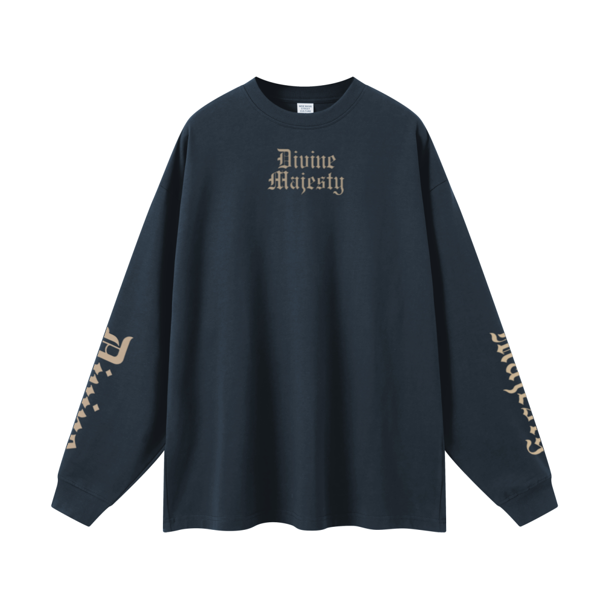 305GSM Unisex Premium Heavyweight Double-Yarn Plain Fabric Earth-Tone Basic Layering Long sleeve Navy Blue