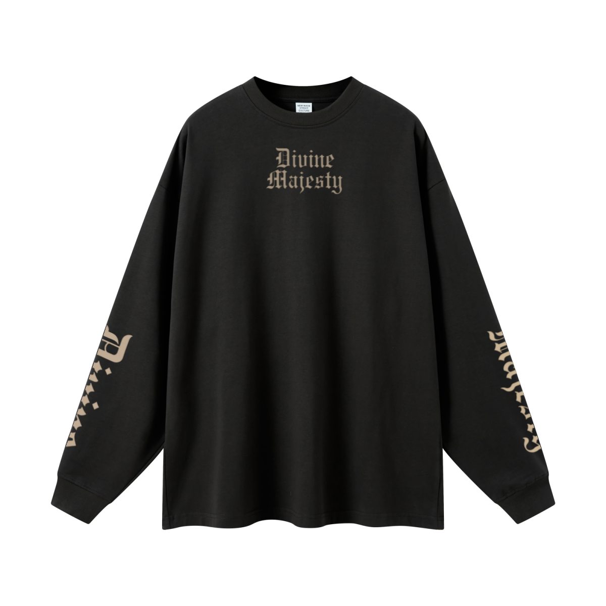 305GSM Unisex Premium Heavyweight Double-Yarn Plain Fabric Earth-Tone Basic Layering Long sleeve Black