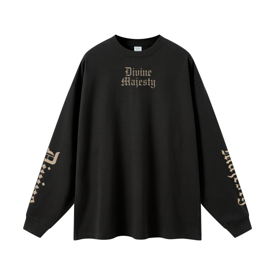 305GSM Unisex Premium Heavyweight Double-Yarn Plain Fabric Earth-Tone Basic Layering Long sleeve Black