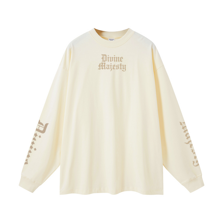 305GSM Unisex Premium Heavyweight Double-Yarn Plain Fabric Earth-Tone Basic Layering Long sleeve Milk Tea White