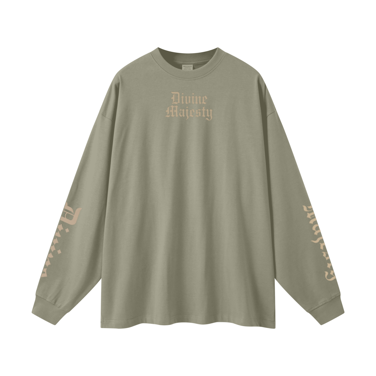 305GSM Unisex Premium Heavyweight Double-Yarn Plain Fabric Earth-Tone Basic Layering Long sleeve Grey Green