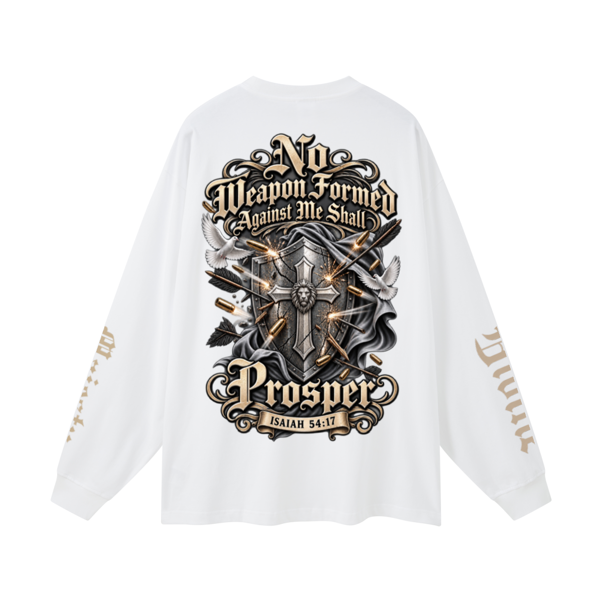305GSM Unisex Premium Heavyweight Double-Yarn Plain Fabric Earth-Tone Basic Layering Long sleeve White