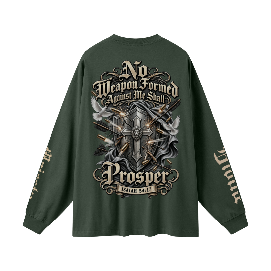 305GSM Unisex Premium Heavyweight Double-Yarn Plain Fabric Earth-Tone Basic Layering Long sleeve Dark Green