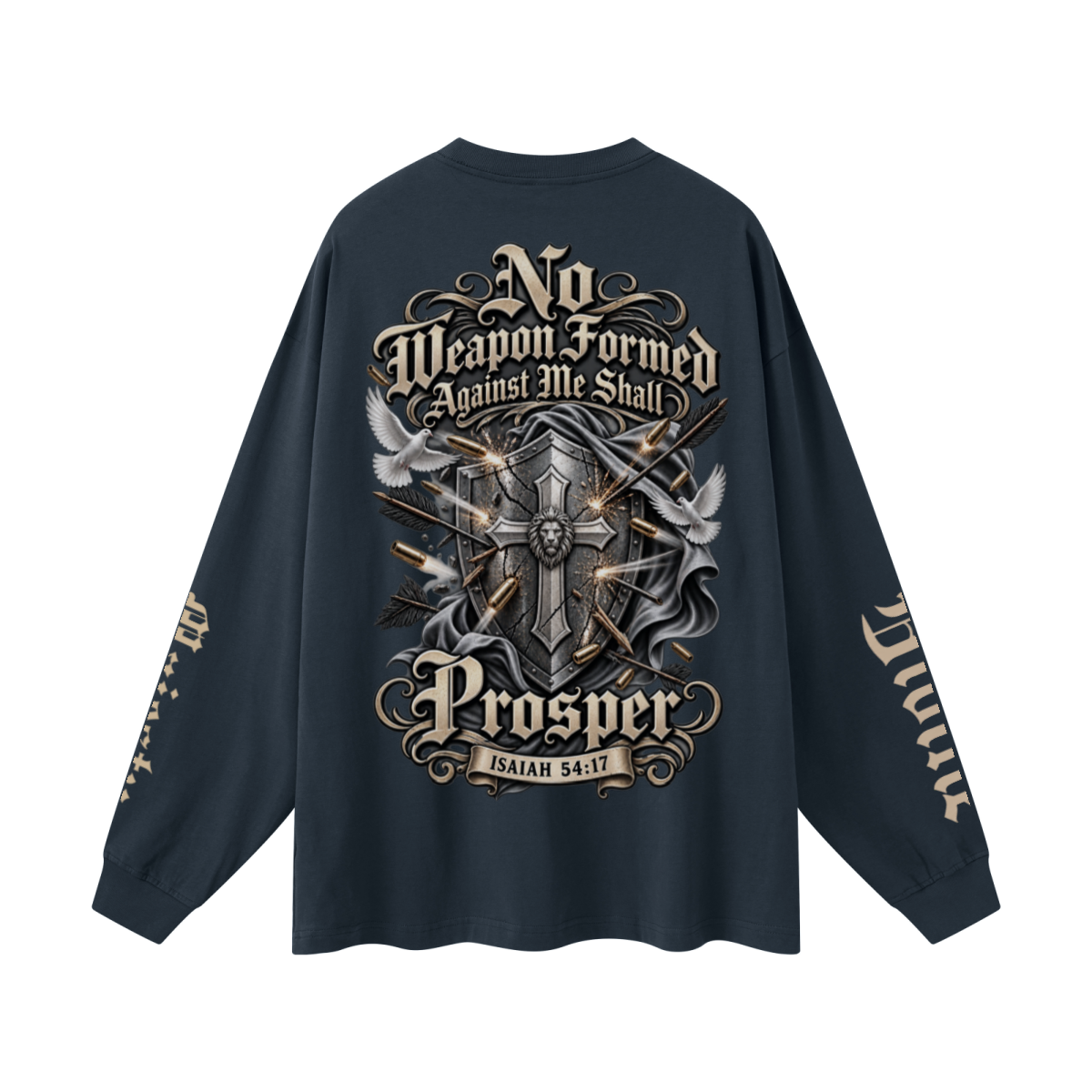 305GSM Unisex Premium Heavyweight Double-Yarn Plain Fabric Earth-Tone Basic Layering Long sleeve Navy Blue