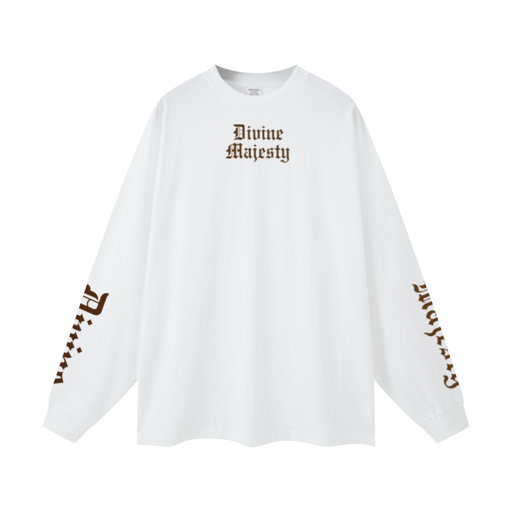 305GSM Unisex Premium Heavyweight Double-Yarn Plain Fabric Earth-Tone Basic Layering Long sleeve White