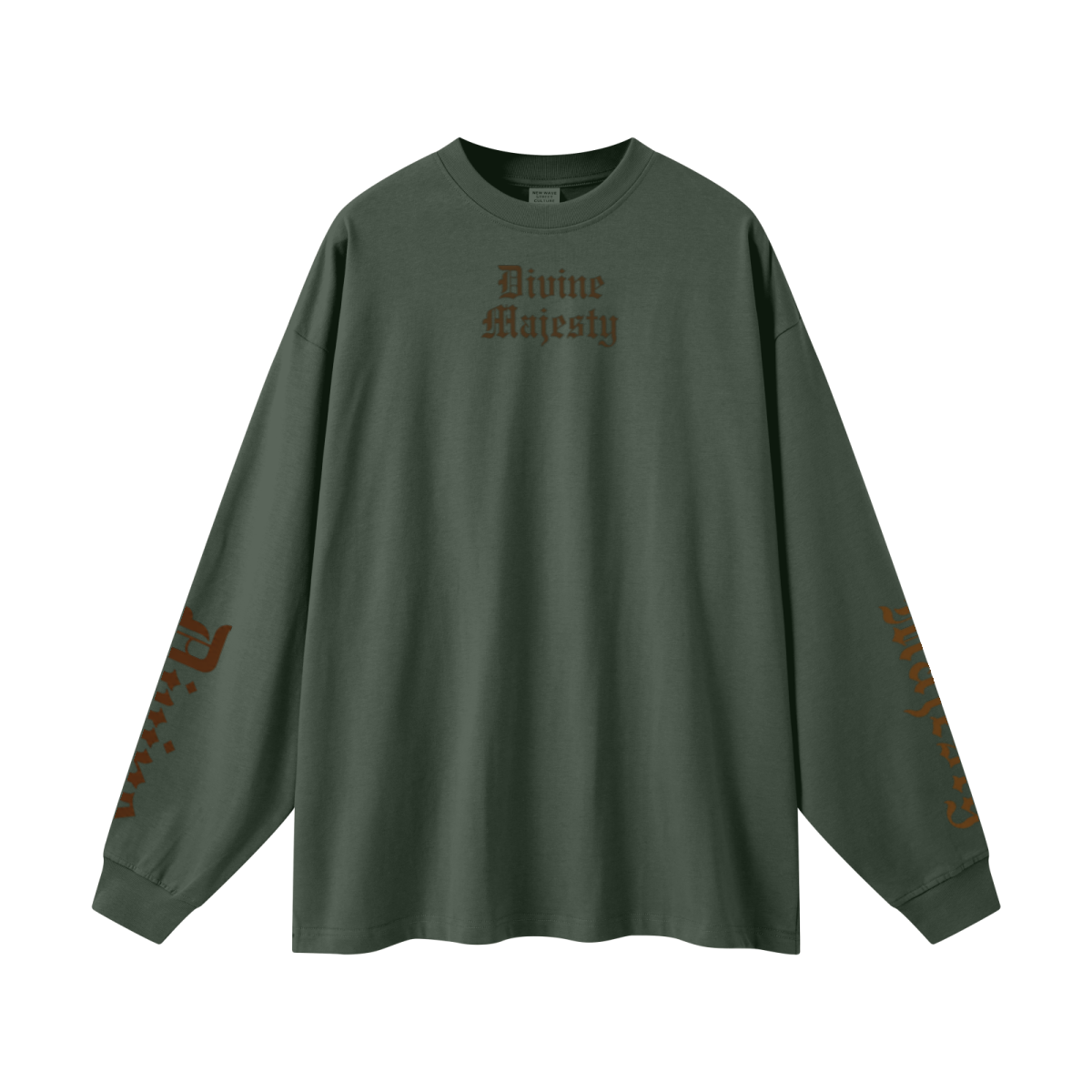 305GSM Unisex Premium Heavyweight Double-Yarn Plain Fabric Earth-Tone Basic Layering Long sleeve Dark Green